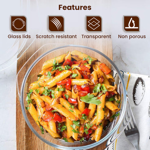 Elite Glass Casseroles With Lid - Set of 2 - 700, 1500 ml